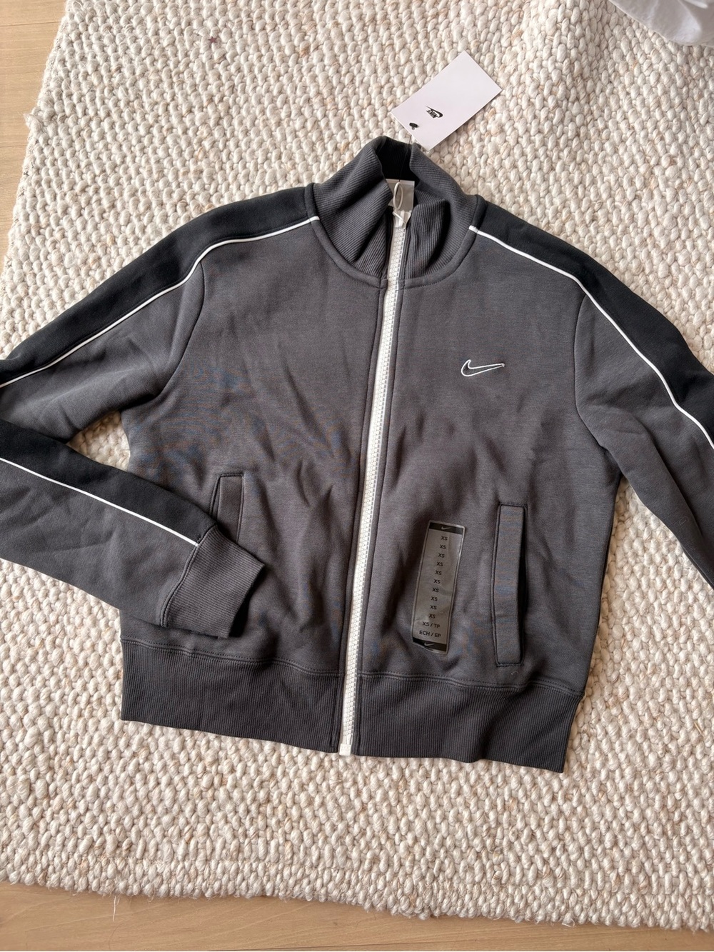 Nike Gray Lightweight Full-Zip Track Jacket with White Piping
